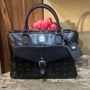 MCM EUC Black Monogram Document Laptop Bag